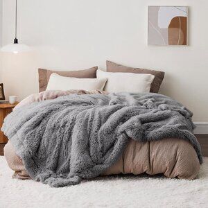 Bedsure GentleSoft Fluffy Grey Blankets Queen Size for Bed
